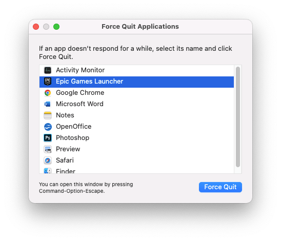 Force Quit the Problem App