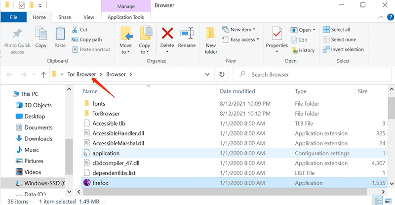 Locate Tor Browser Folder on Windows 10