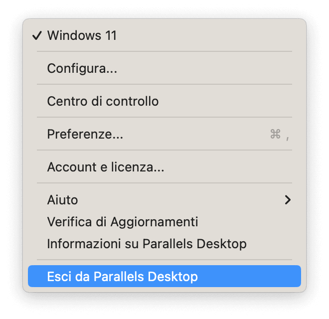 Quit Parallels Desktop on Mac