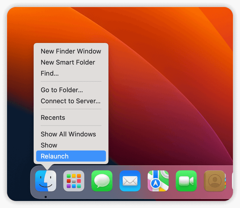 Relaunch Finder with Dock