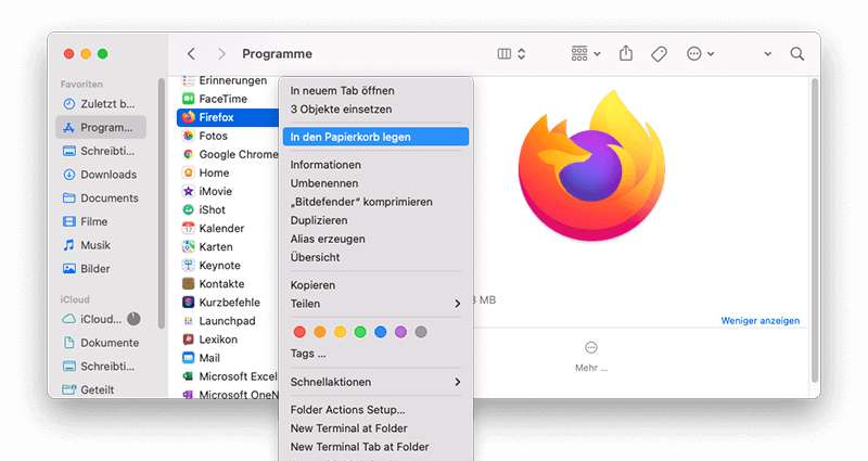 Programme auf dem Mac mit dem Finder deinstallieren