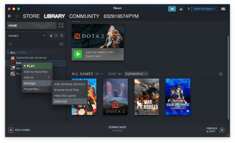 Uninstall Steam Games with Library