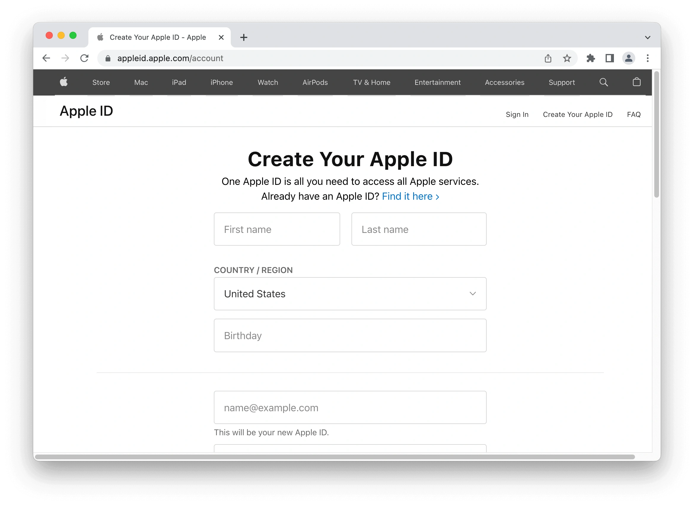 how to create an Apple ID account