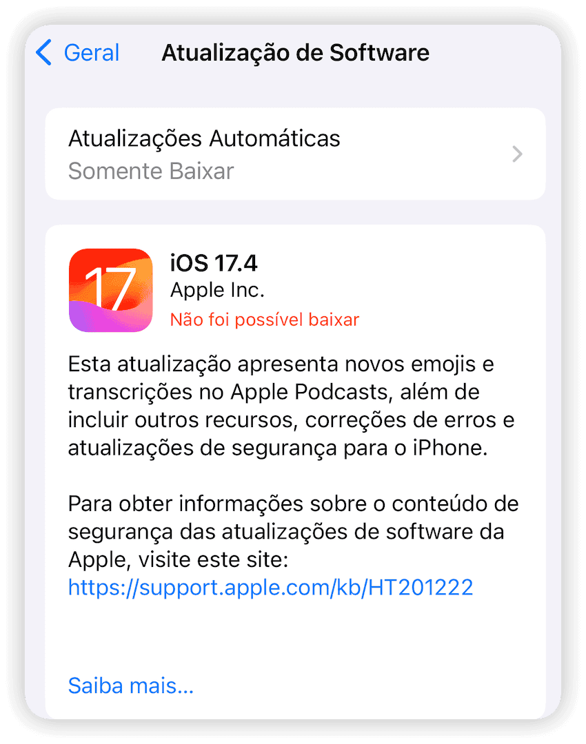 atualização do iOS 17
