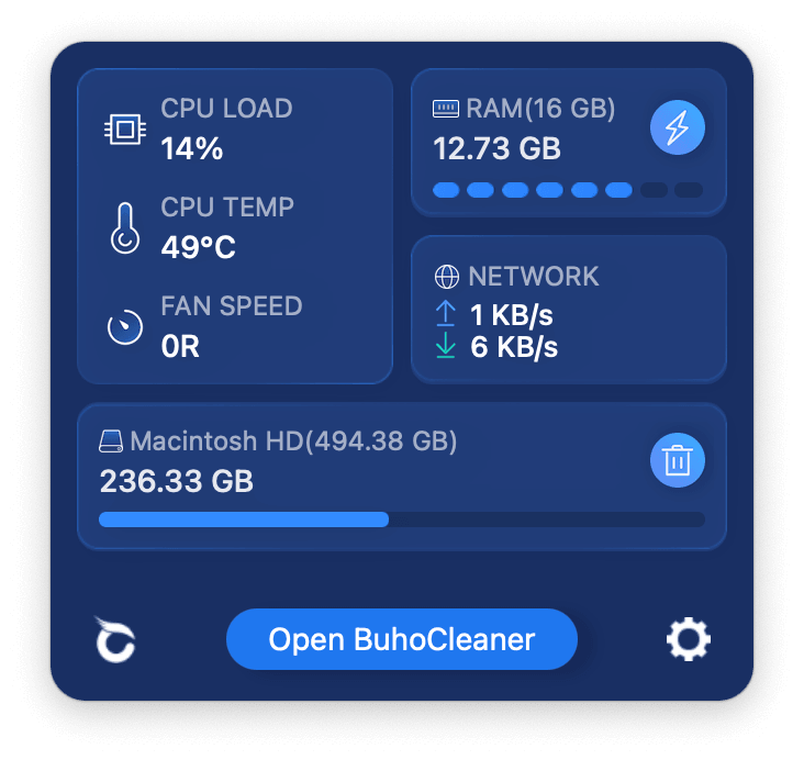 Check Memory and CPU Usage Real Time in Menu Bar with BuhoCleaner