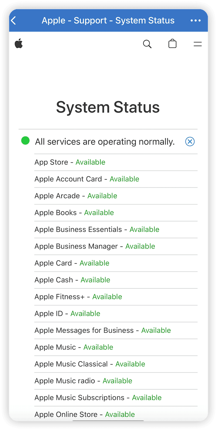 Check Apple System Status Page