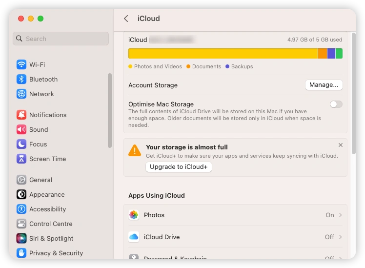 Check iCloud Storage on Mac