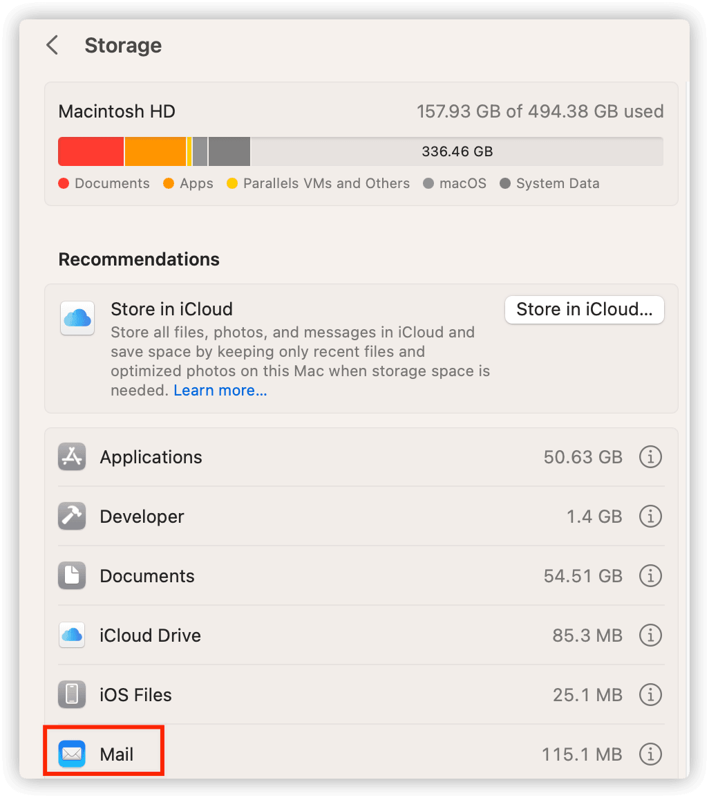 Check Mail Storage on Mac
