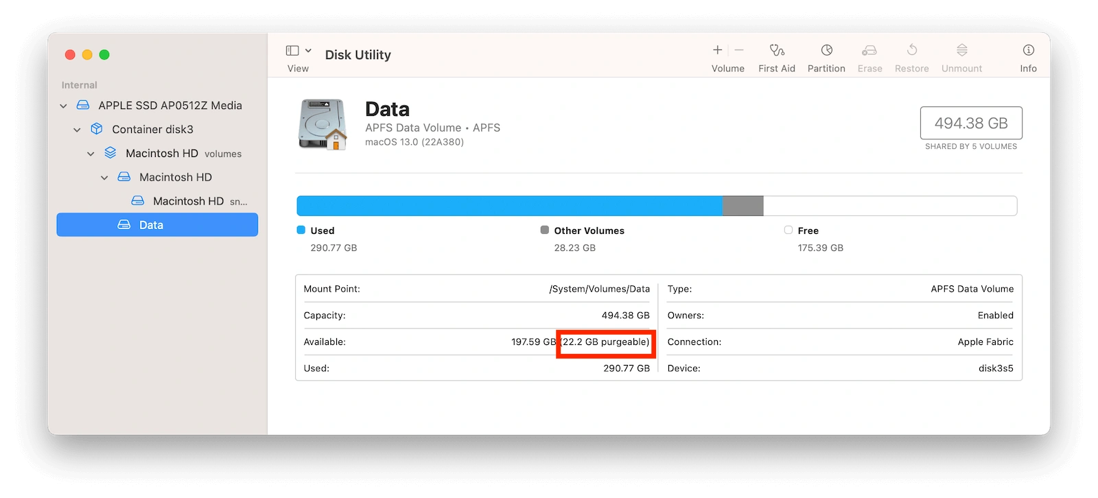 Check Purgeable Space on Mac with Disk Utility