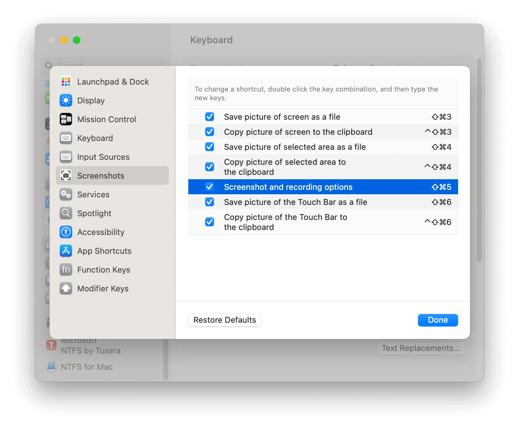 Check Screenshot Shortcut Settings on Mac