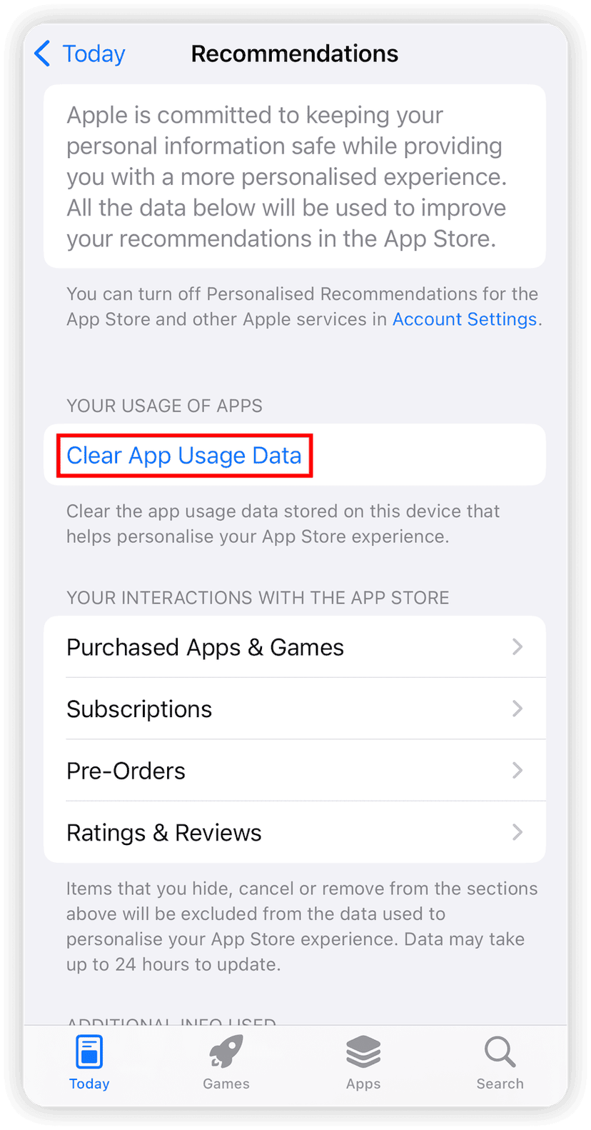 Clear App Usage Data