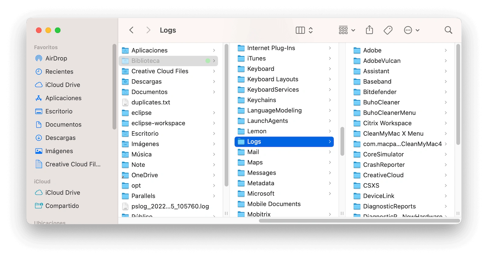 Borrar archivos de registro en Mac