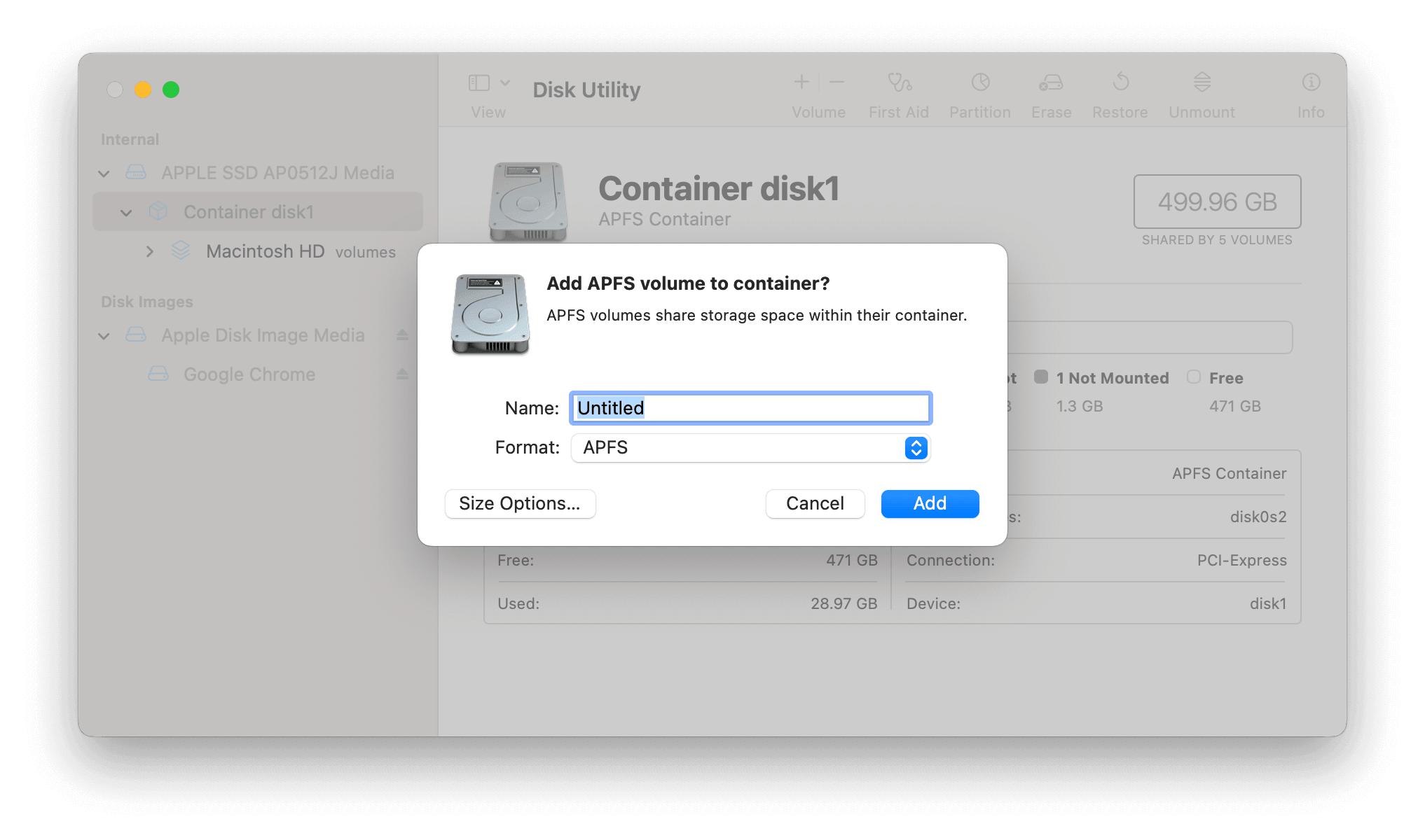create a new volume with Disk Utility