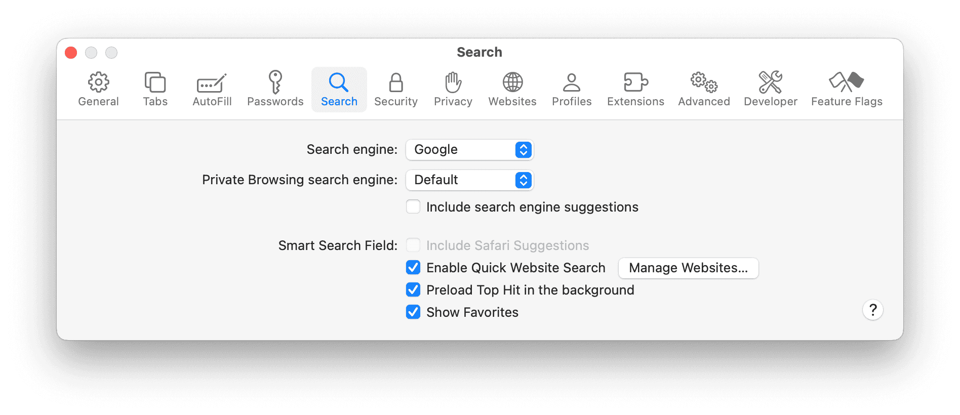 Disable include search engine suggestions