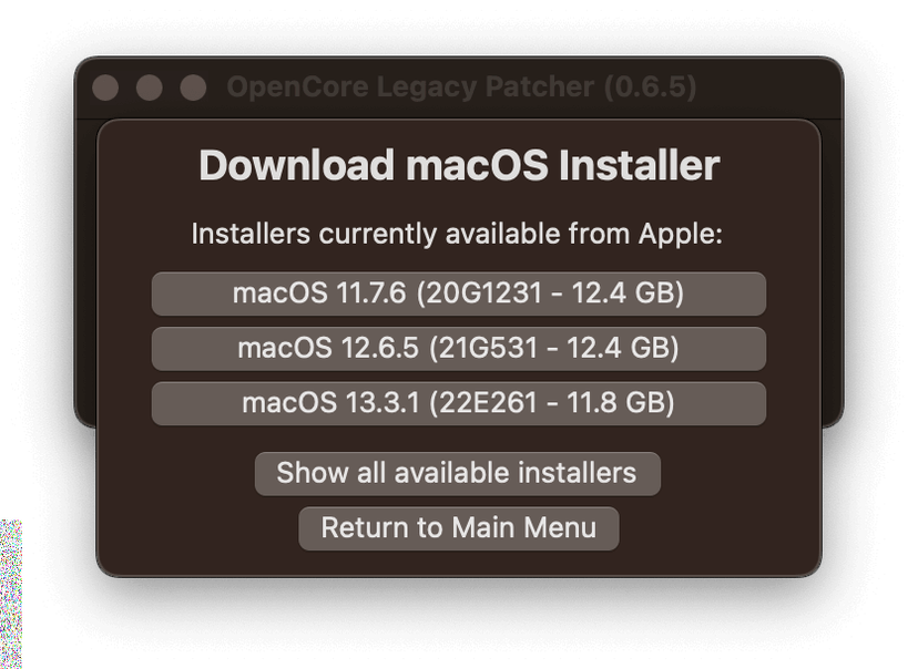 macOS インストーラーをダウンロードする