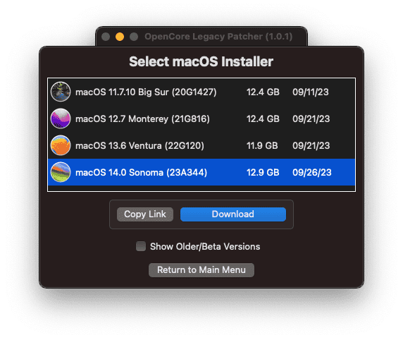 Downoad macOS Sonoma Installer via OpenCore