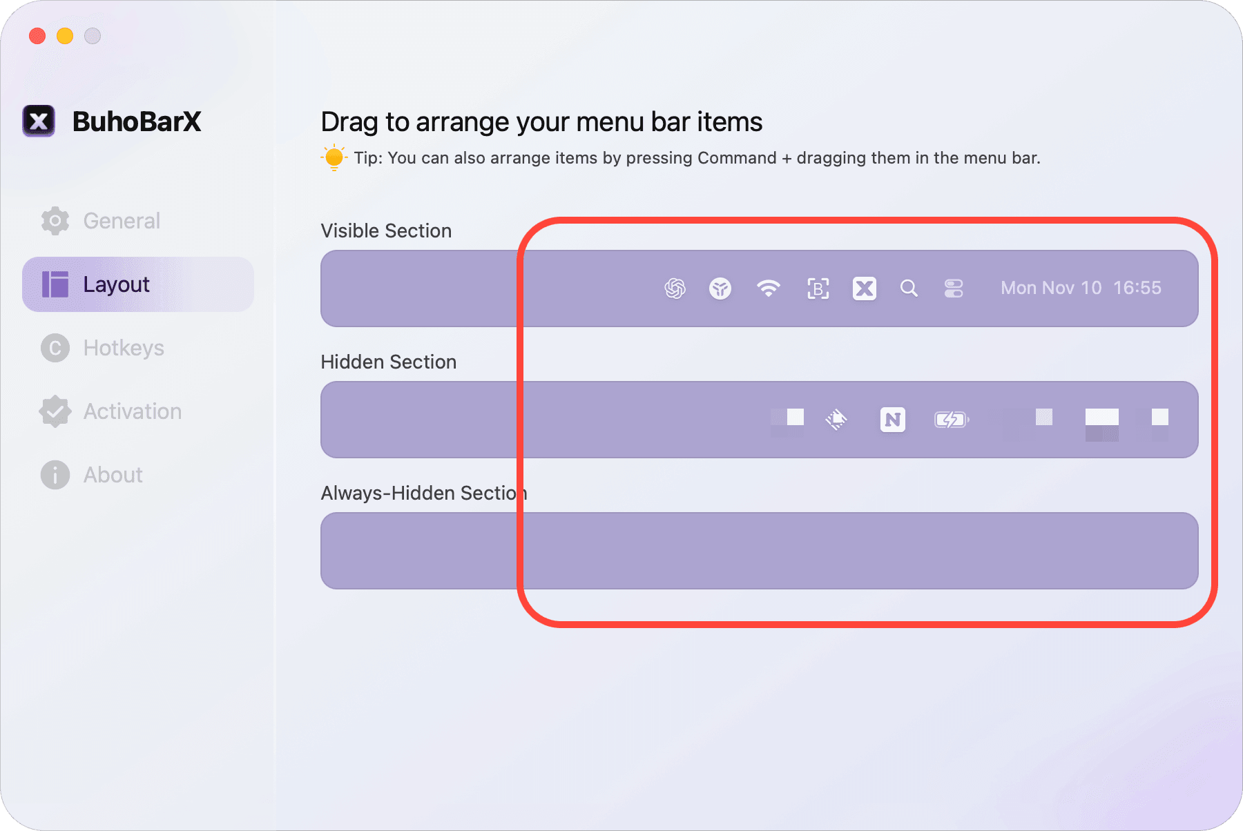 BuhoBarX Layout Settings BuhoBarX Layout Settings
