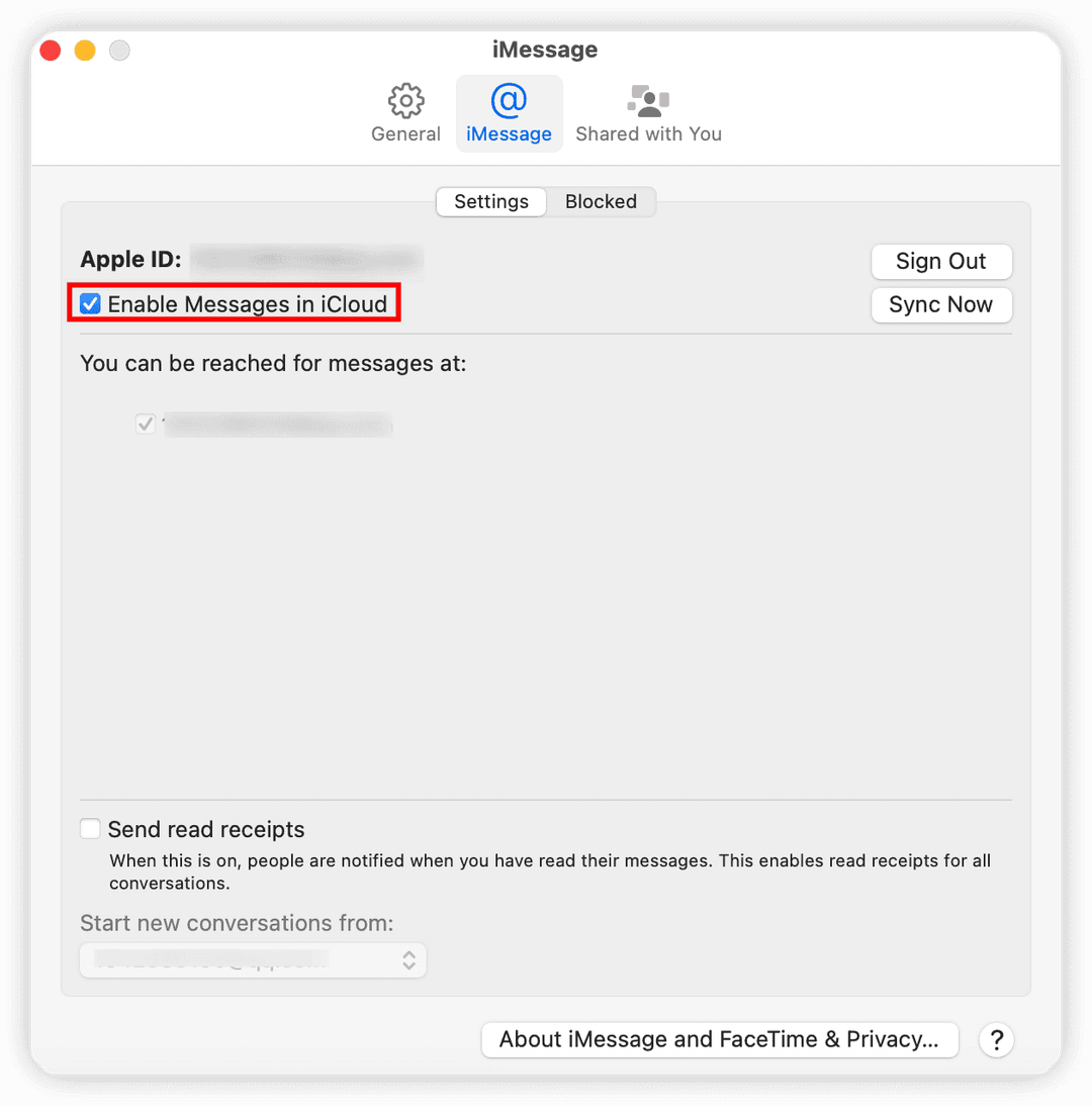 Uncheck enable messages in icloud