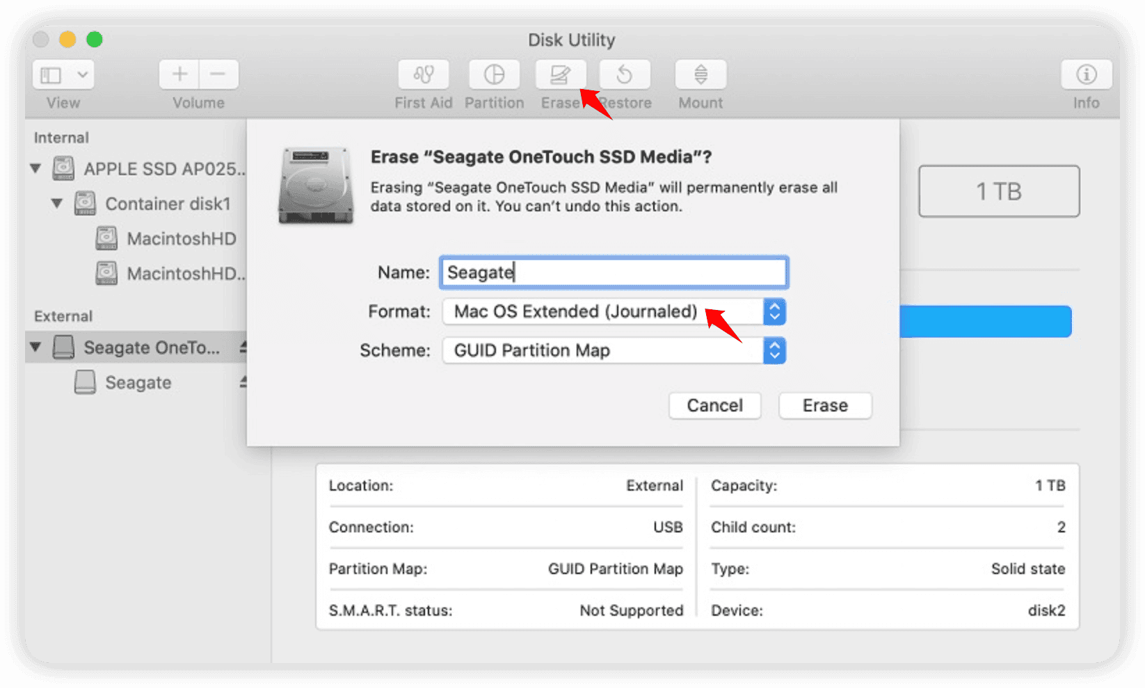 How to erase the external hard drive on Mac
