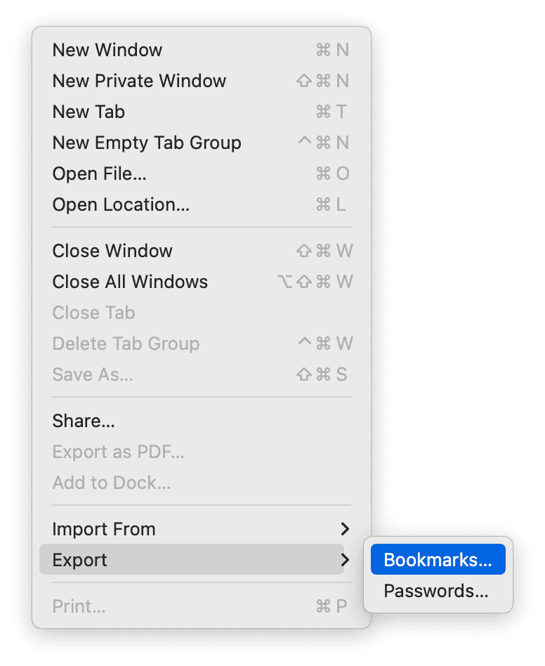 Export Safari bookmarks