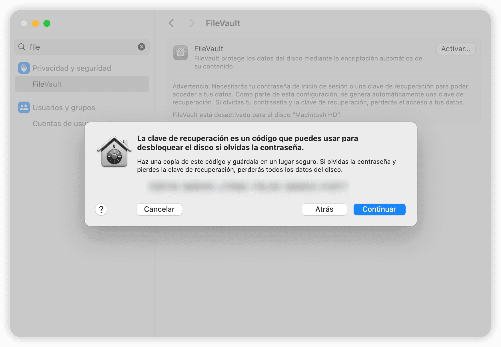 FileVault recovery key
