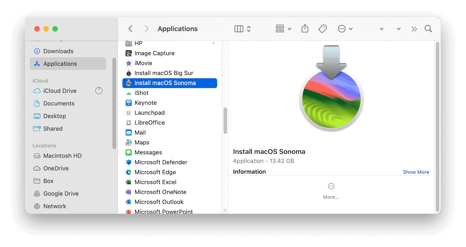 Find macOS Sonoma Full Installer in Applications