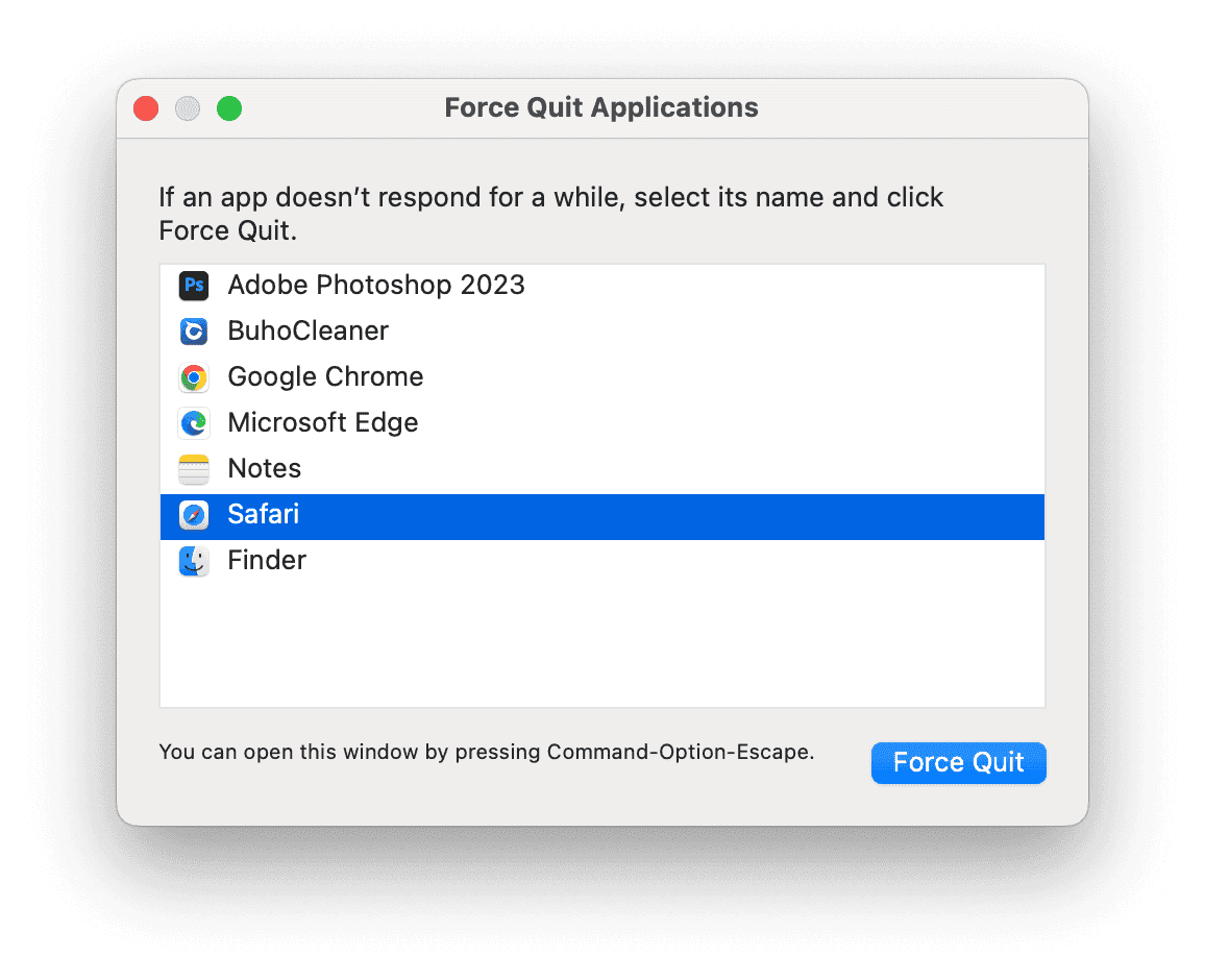 Force Quit Safari to Fix Safari Not Working on Mac