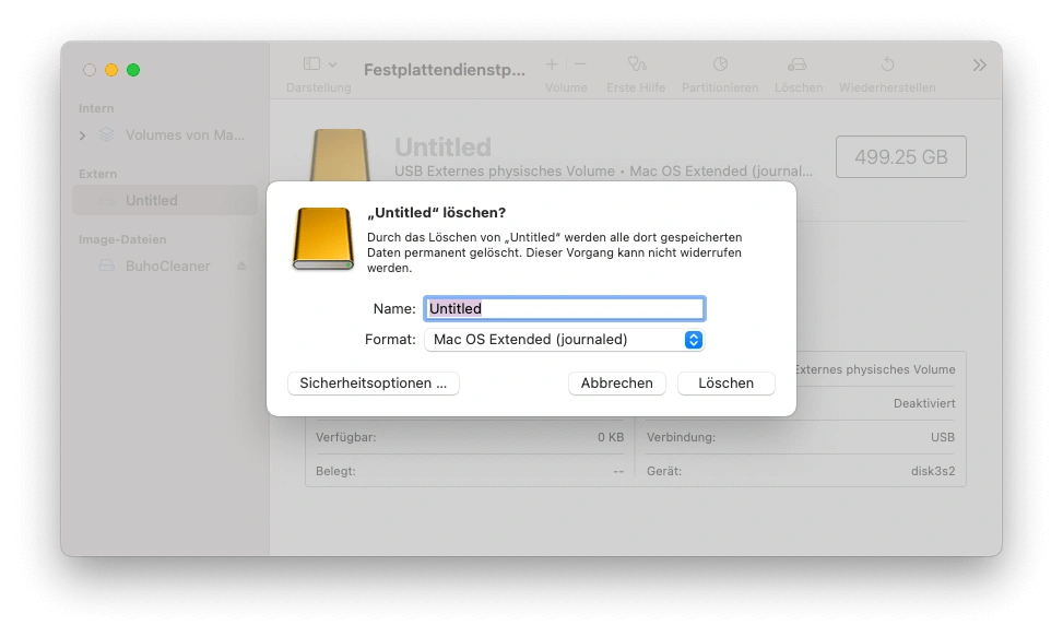 Das externe Laufwerk auf dem Mac formatieren