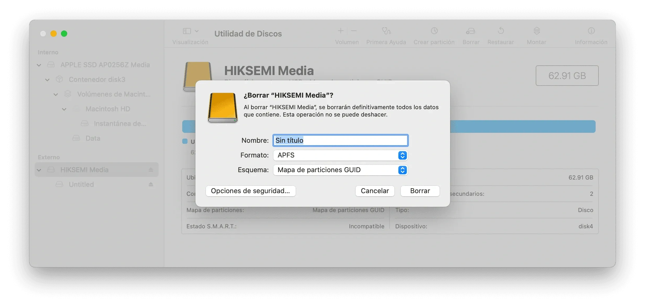 Format external hard drive to APFS on Mac