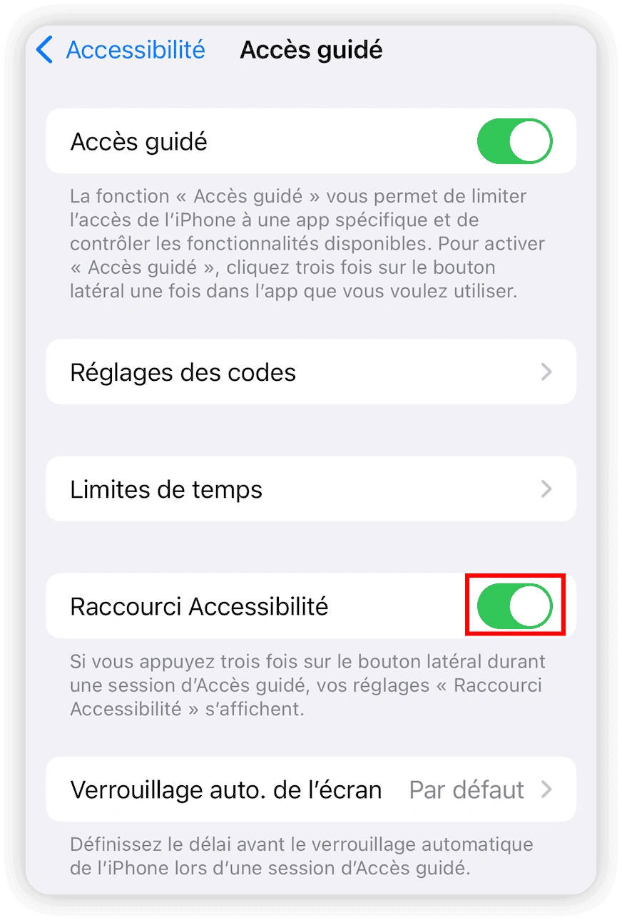 Guided Access Accessibility Shortcut