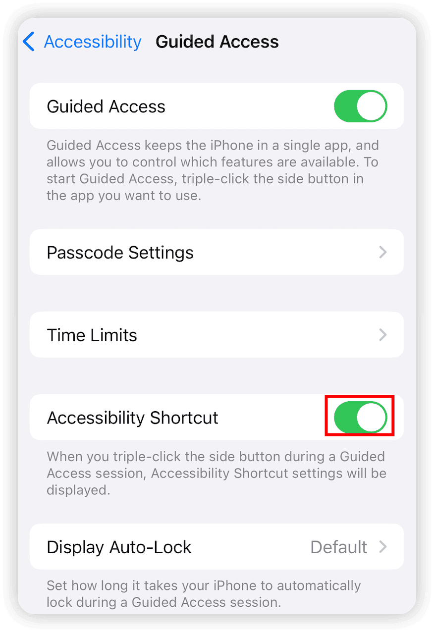 Guided Access Accessibility Shortcut