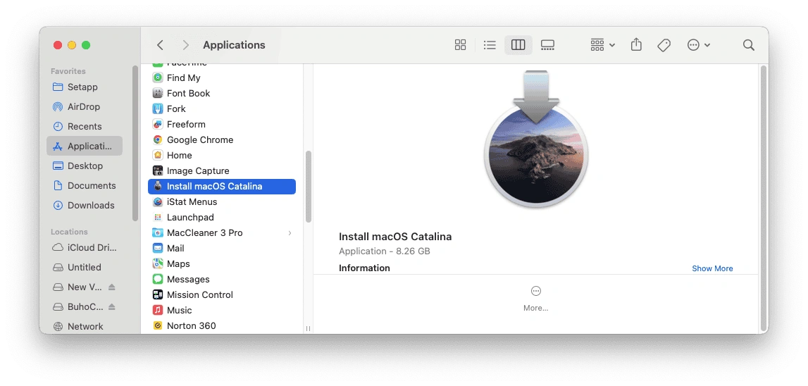 Finden Sie „Install macOS Catalina“ im Anwendungen-Ordner.
