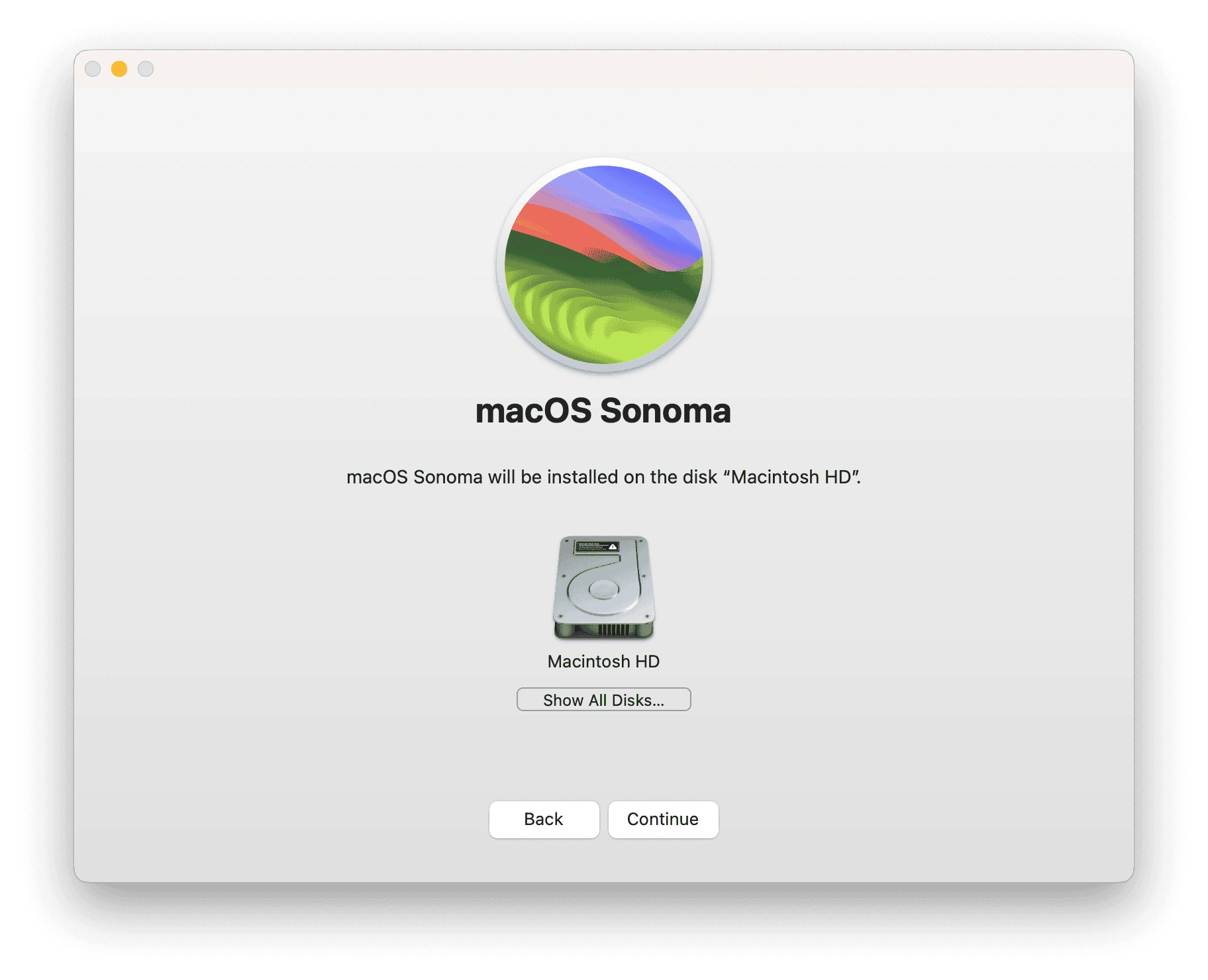 Selet Disk to Install macOS Sonoma