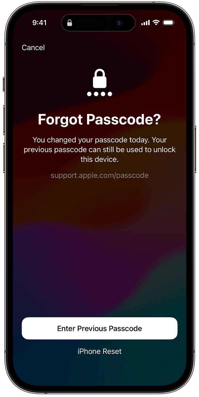 Enter previous passcode to unlock iPhone