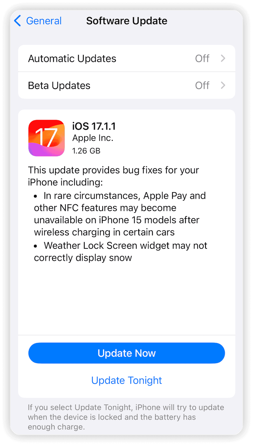  Software de actualización de iOS 17