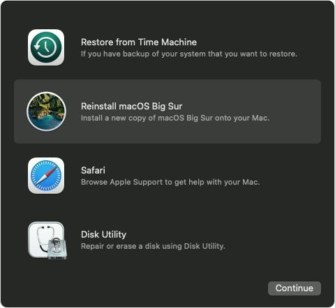 Reinstall macOS in Recovery Mode