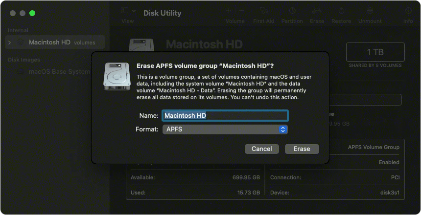 Erase MacBook with Disk Utility in macOS Recovery Mode