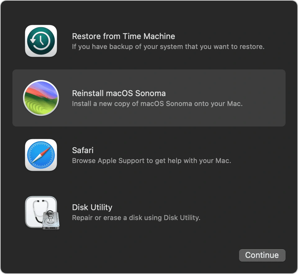 Reinstall macOS Sonoma in Recovery Mode