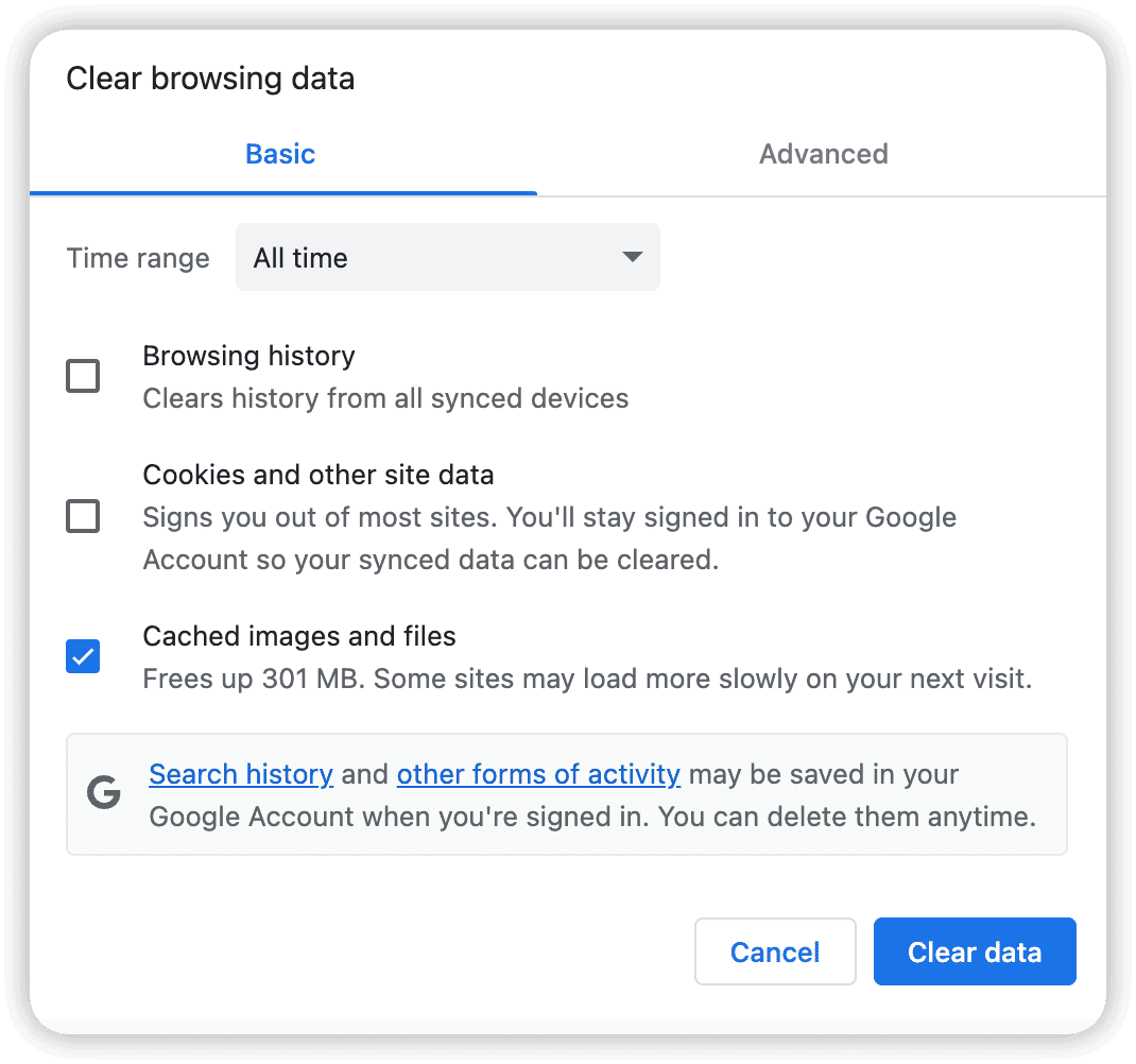 Manually Clear Cache in Chrome on Mac