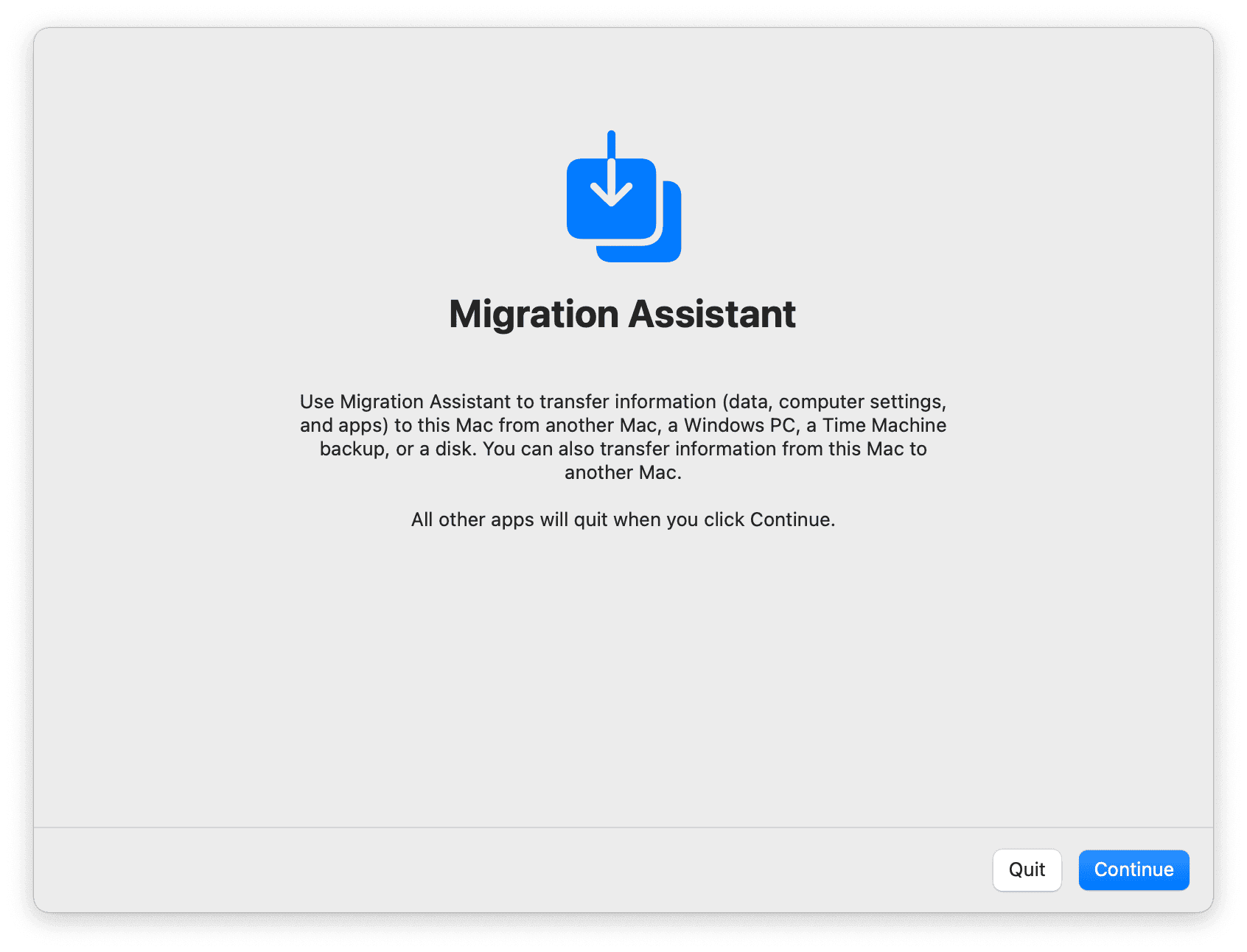 open Migration Assistant on Mac