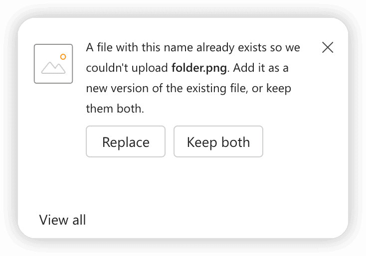 OneDrive duplicate files popup message
