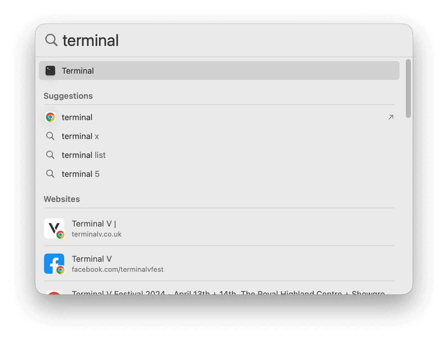 Type Terminal in the search box to open