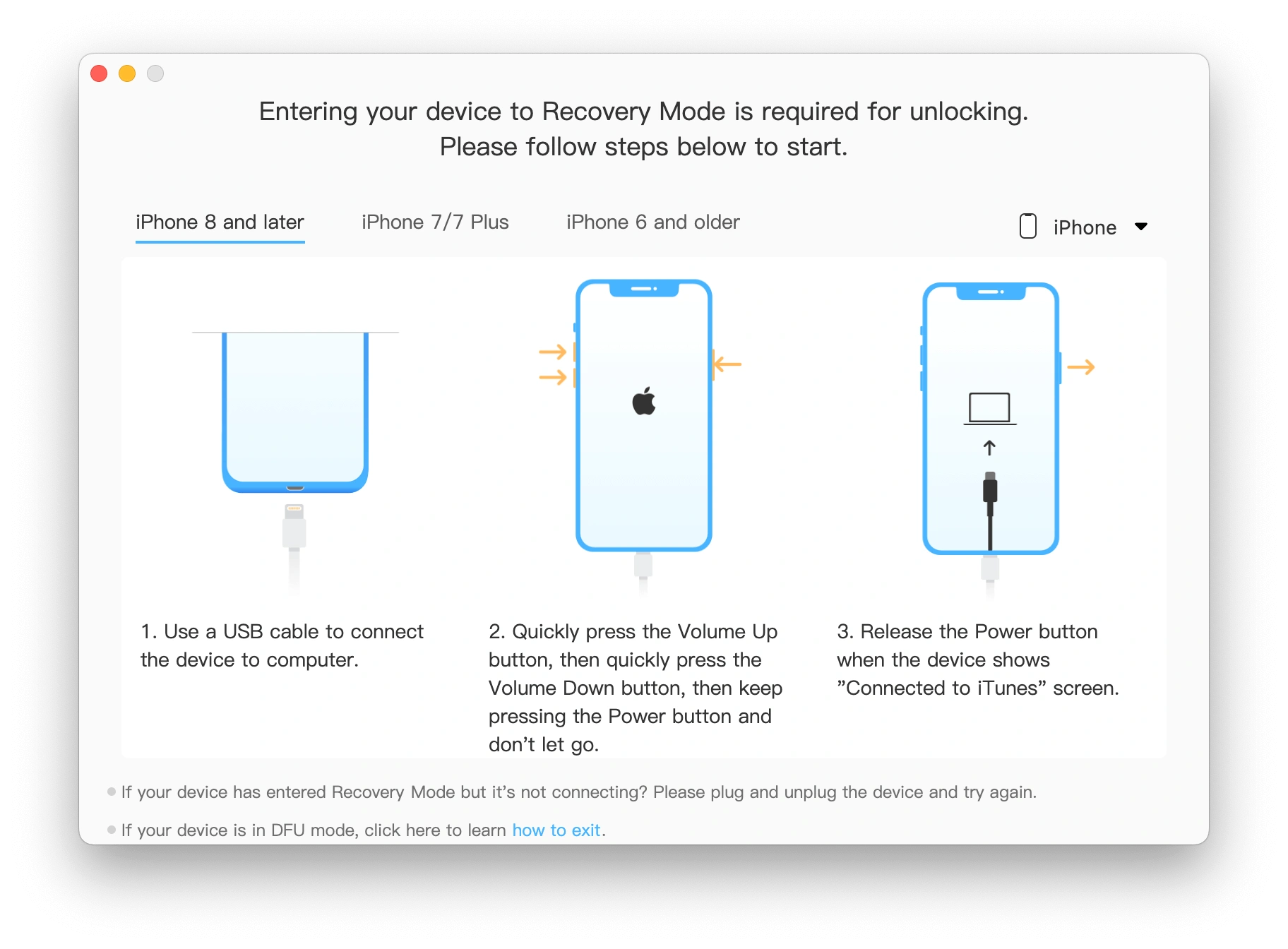 Cómo desbloquear un iPhone bloqueando sin ID de Apple - Paso 3
