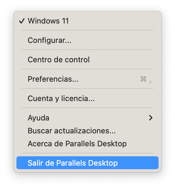 Quit Parallels on Mac