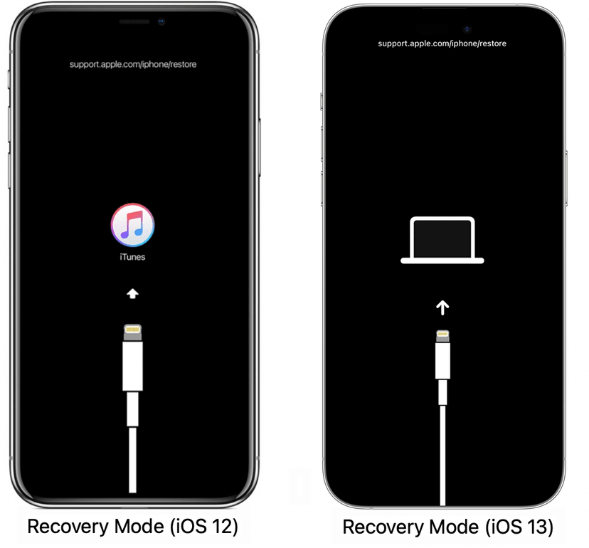Recovery Mode iOS 12 vs iOS 13+