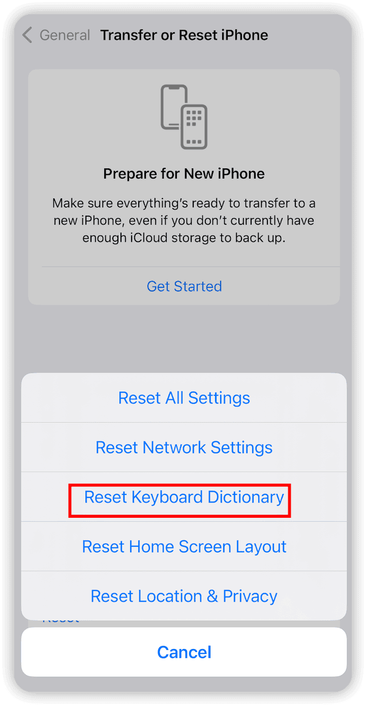 Reset Keyboard Dictinary on iOS 17