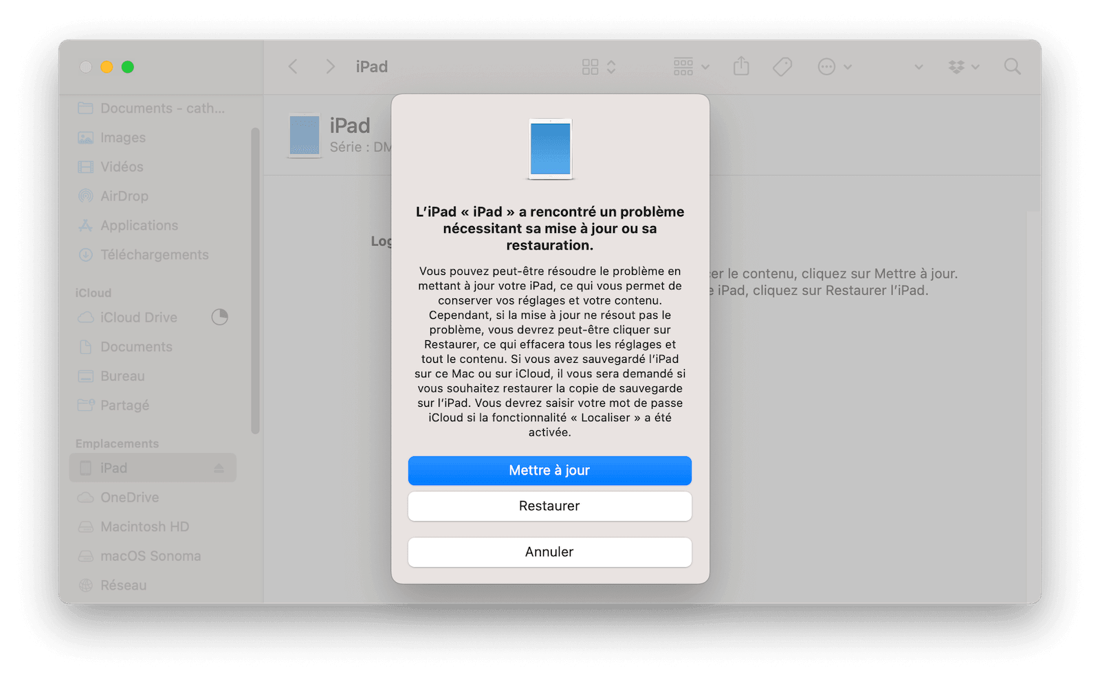 Restore iPad to Factory Settings with Finder in Recovery Mode