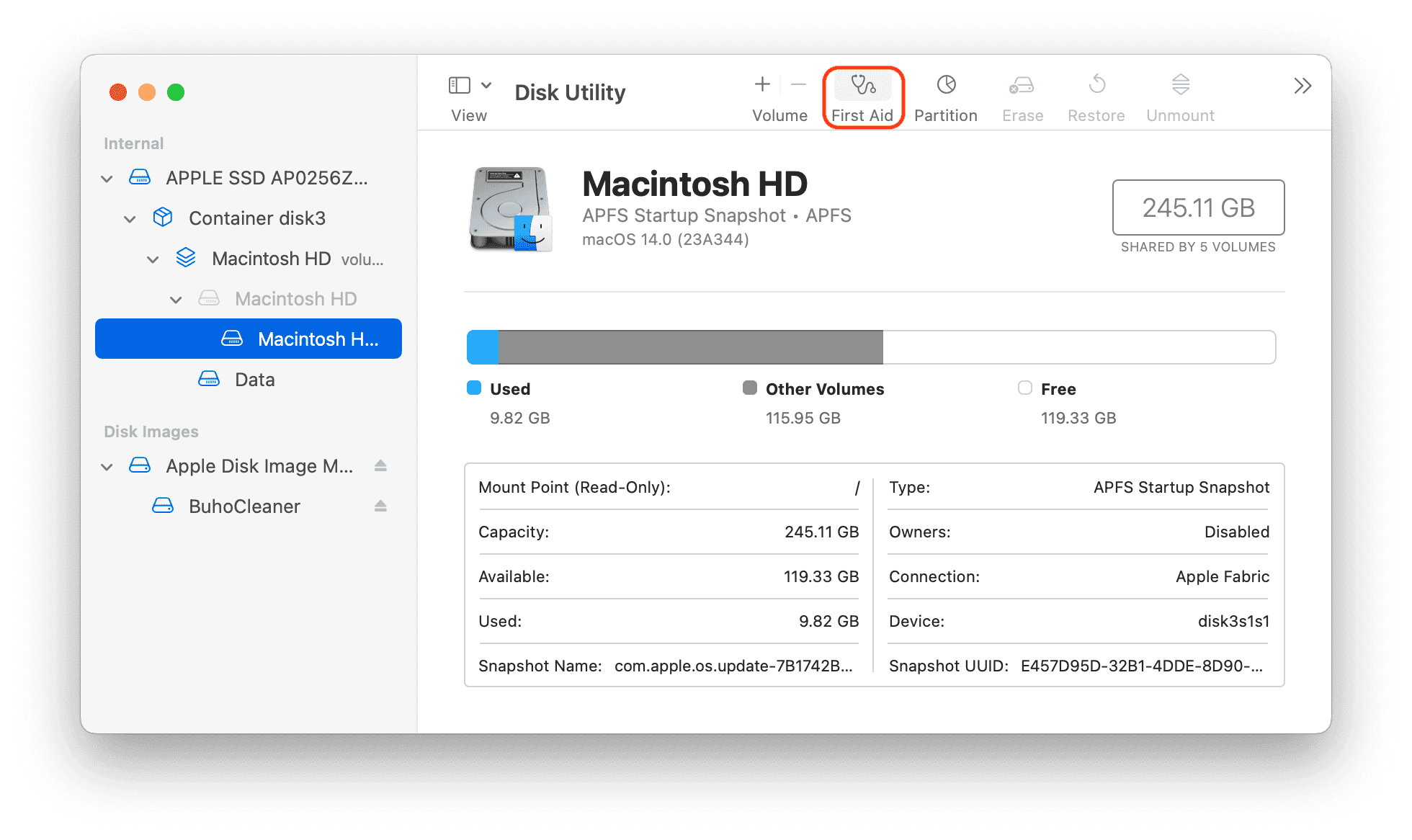 Run First Aid with Disk Utility
