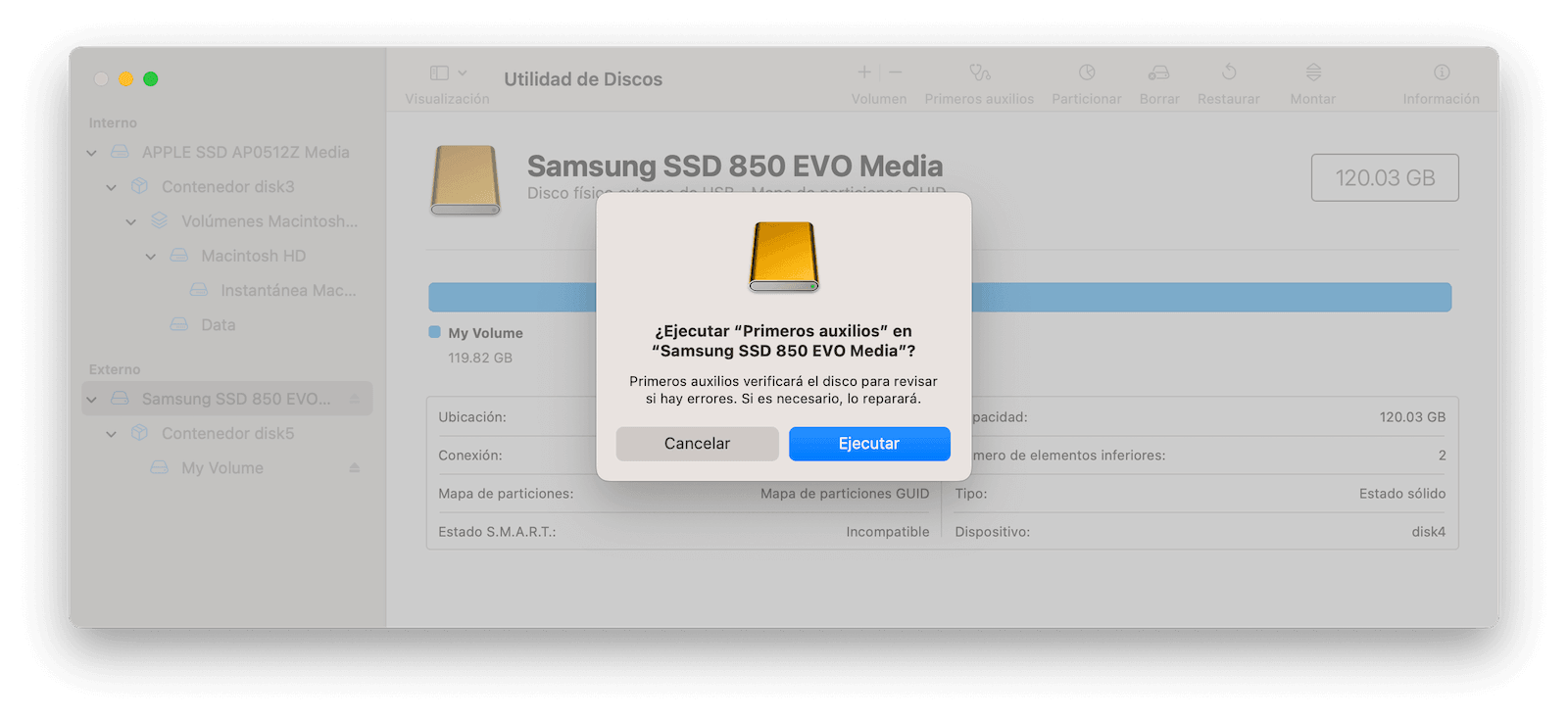 Run First Aid for External Hard Drive with Disk Utility