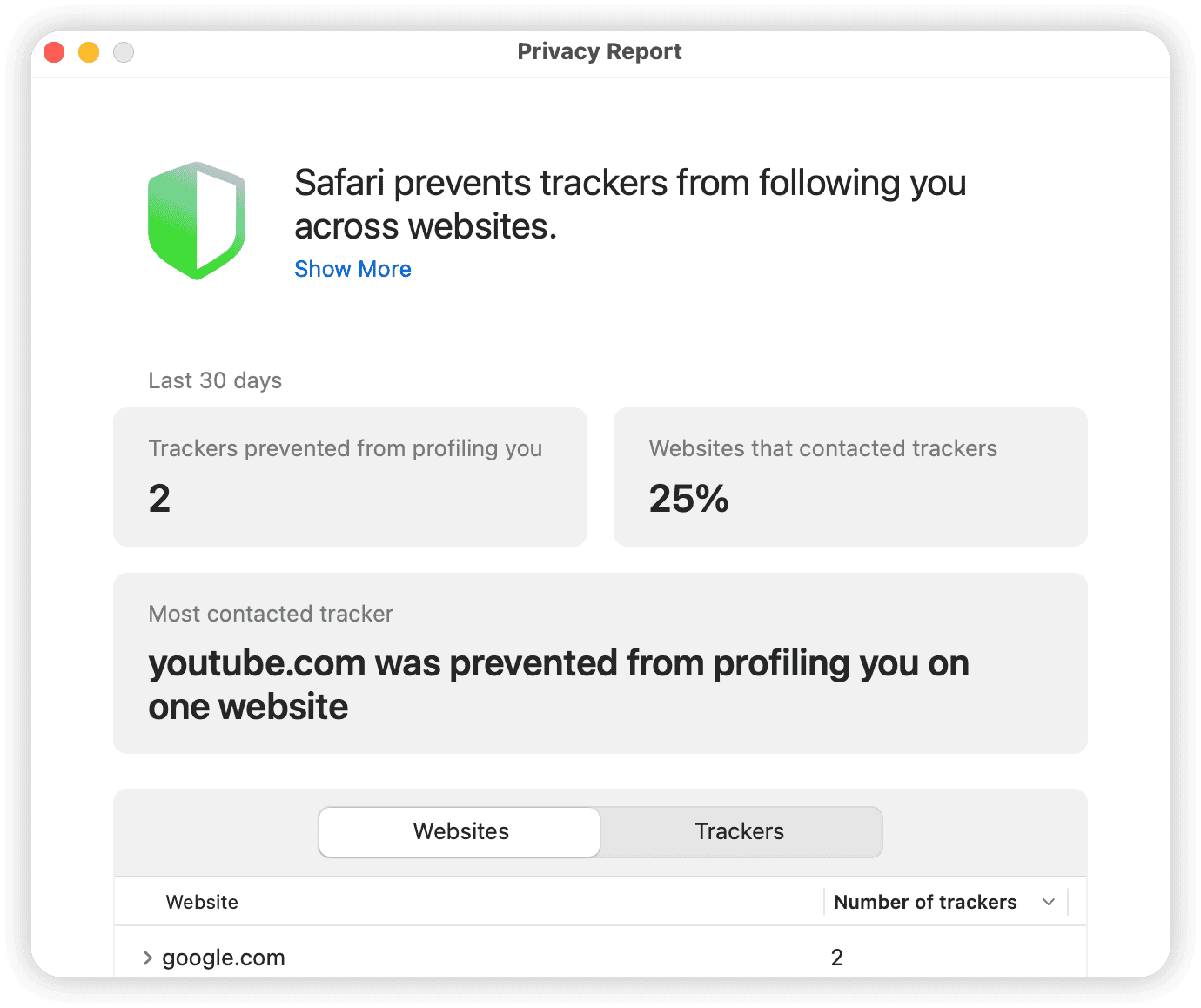 Safari Privacy Report